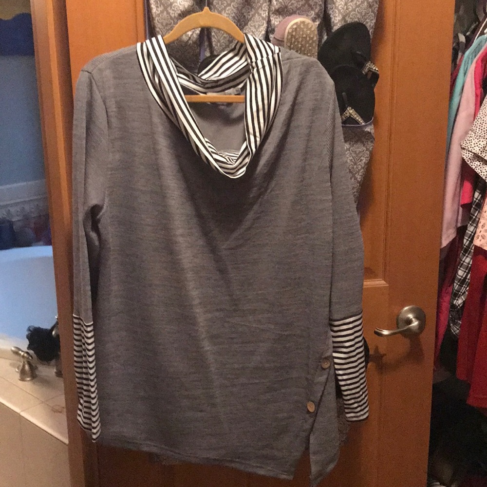 Grey sweatshirt cowl neck
